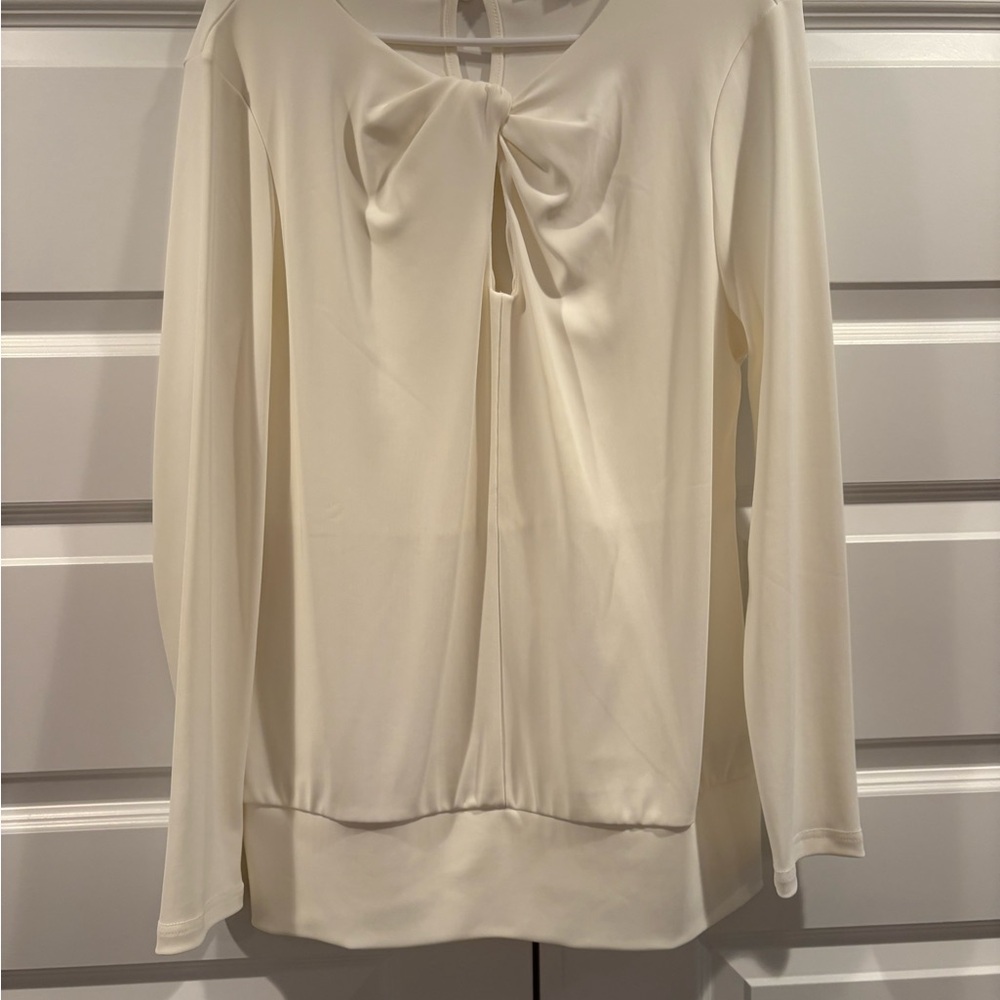 Boston Proper Cream Blouse with Knot Detail
